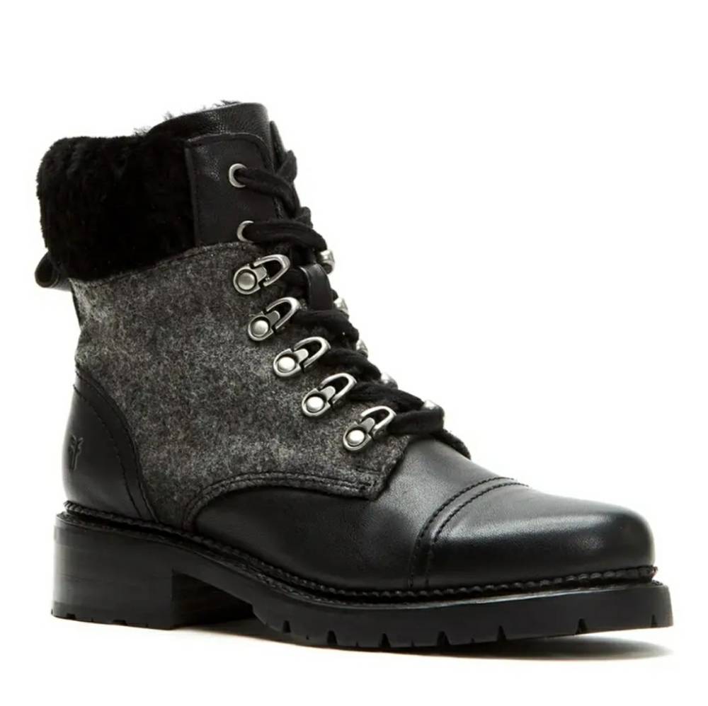 Frye Samantha Hiker Fur Combat Boots size 9.5